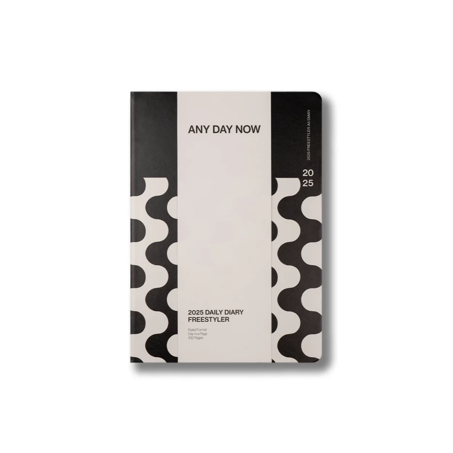 Image of Any Day Now - 2025 Diary - The Freestyler - Ruled - Black & White