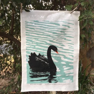 Image for Linen Tea Towel - Black Swan