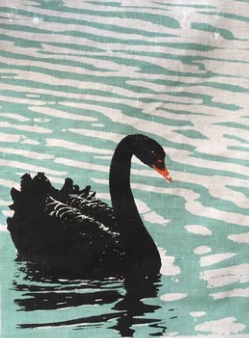 Image of Linen Tea Towel - Black Swan