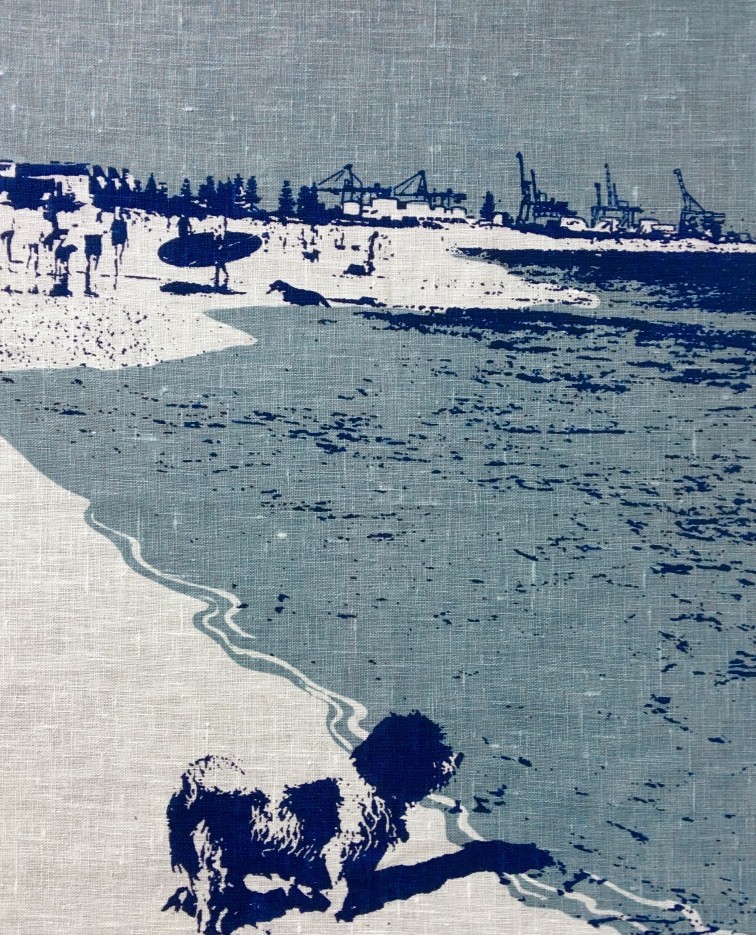 Image of Linen Tea Towel - Dog Beach, Leighton