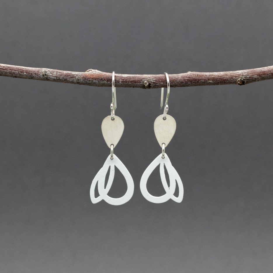 Image of Earrings Stirling Silver & Painted Copper Bells White | Susannah Kings-Lynne
