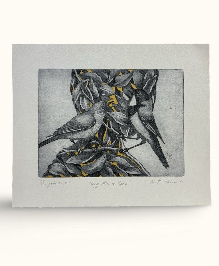 Image of TK Print Sing me a Song 3/12 Etching with Gold Paint 380