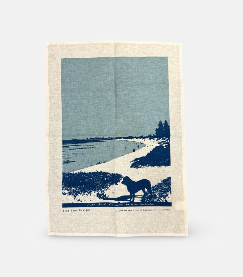 Image of Linen Tea Towel - Dog Beach, Leighton
