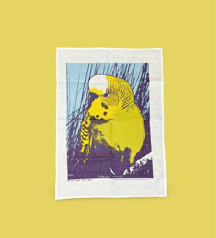 Image of Linen Tea Towel - Wild Budgerigars