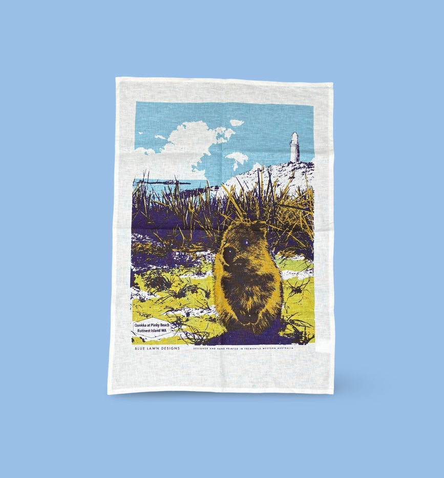 Image of Linen Tea Towel - Quokka at Pinky Beach Rottnest