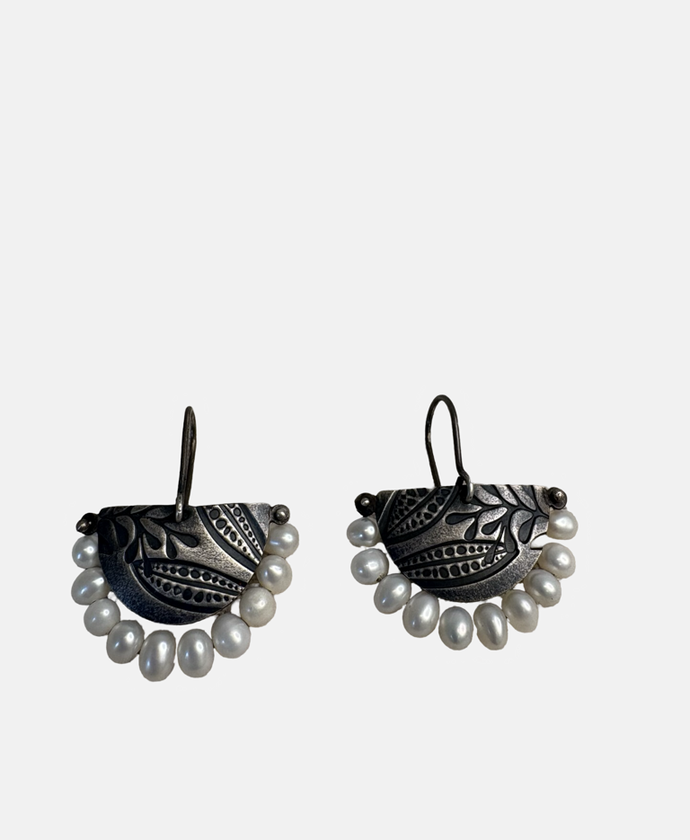 Image of WR Earrings 925 Half Moon FWP, Embossed Leaf EmbPer2