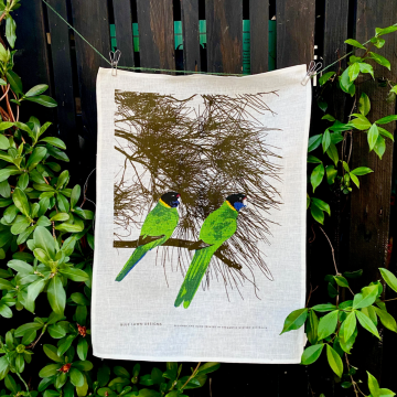 Image for Linen Tea Towel - Two Ringneck Parrots