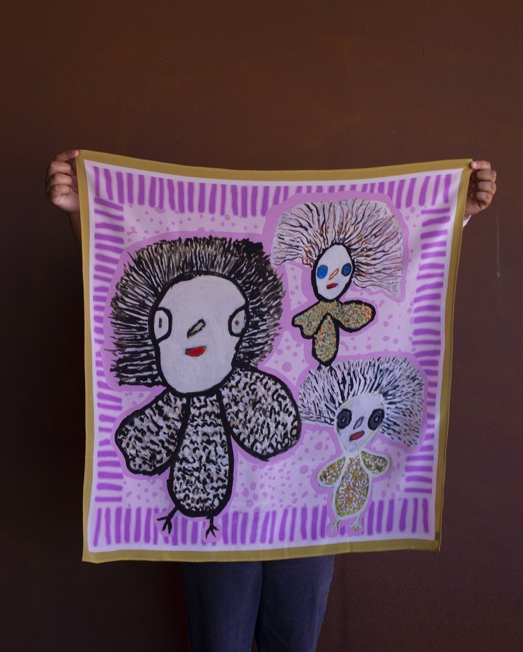 Image of Tangentyere Silk Scarf - Kurrkurrka (Owl)