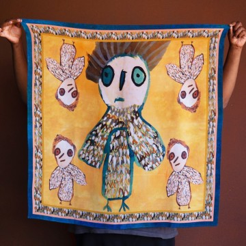 Image for Tangentyere Silk Scarf - Kurrkurrka (Owl) by Mrs Inkamala