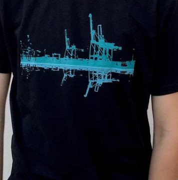 Image for BLD Tshirt L - Reflecting Cranes on Black