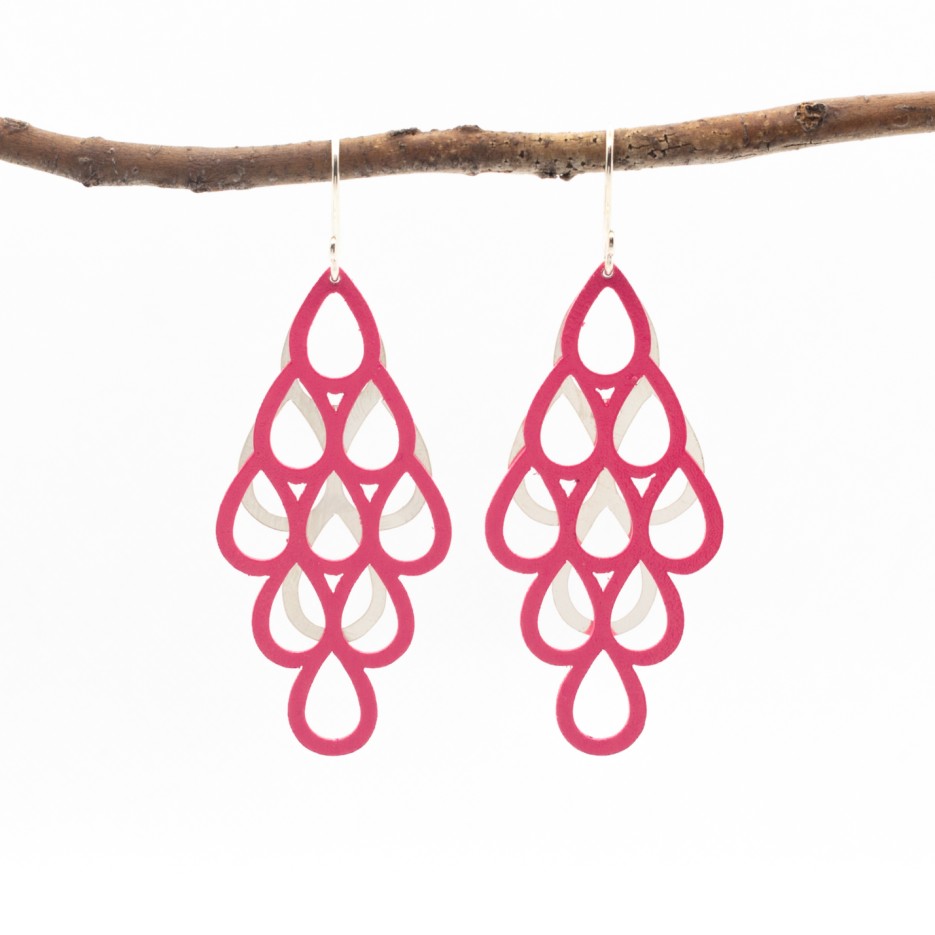 Image of Earrings Sterling Silver & Painted Copper Bells Magenta | Susannah Kings-Lynne