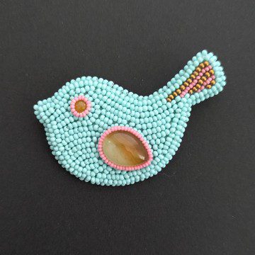Image for PC Agate Bird Brooch | Agate, Druzy Quartz, Glass Beads