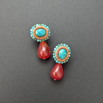 Image for Drop Earrings | Chrysocolla, Turquoise, Carnelian & Glass Beads (PC)