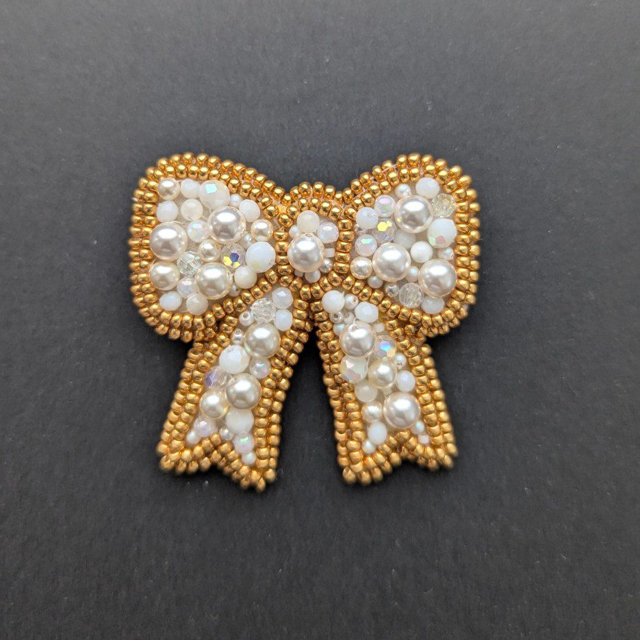 Image of PC Golden Bow Brooch | Austrian Crystals, Crystal Pearls and Glass Beads