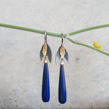 Image for Earrings | Lapis Lazuli, 18ct Gold, Silver Emb Triple Leaf - Lapis er 1SG (WR)