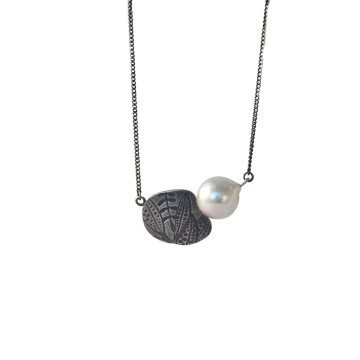 Image for Necklace | Baroque FWP, SS, Leaf Imprint - FWP nl 1S (WR)