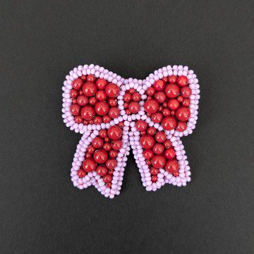 Image for Bow Brooch | Coral Swarovski Crystal Pearls, Glass Beads (PC)