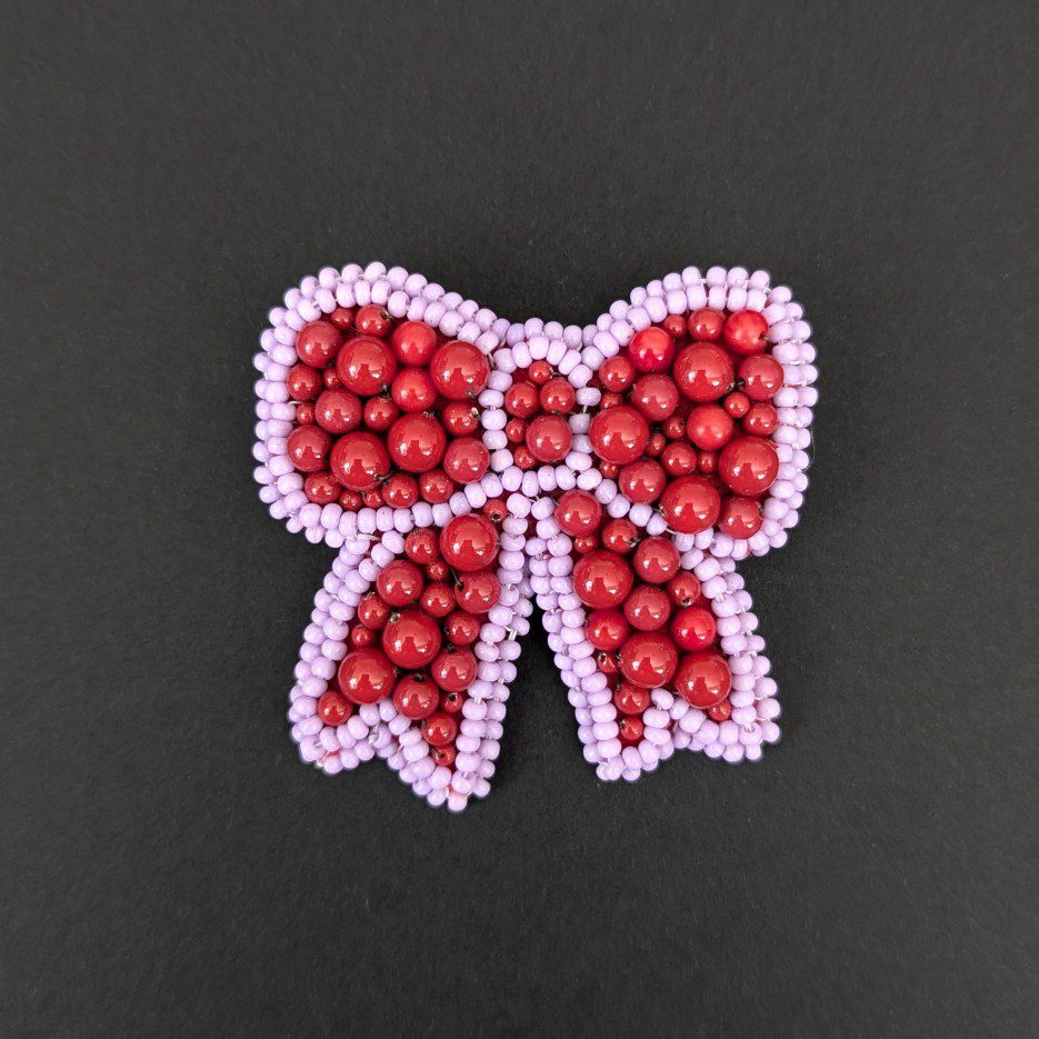 Image of Bow Brooch | Coral Swarovski Crystal Pearls, Glass Beads (PC)