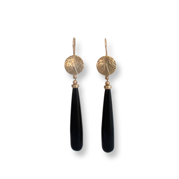 Image for Earrings | Black Onyx, 9ct Gold Discs - Onyx er 1G (WR)