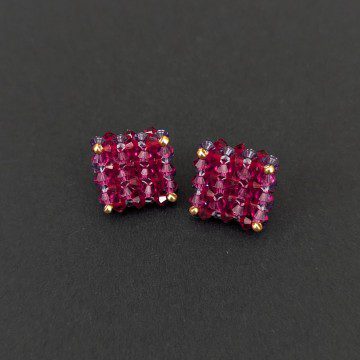 Image for Earrings Fuschia Crystal Cube | Swarovski Crystals (PC)