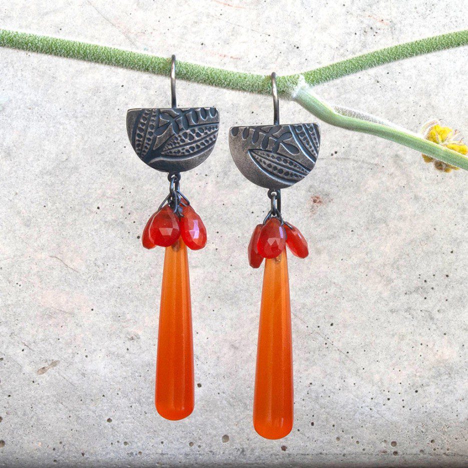 Image of Earrings | Carnelian& Bead Drop, Emb SS Half Moon - Carn er 1S (WR)