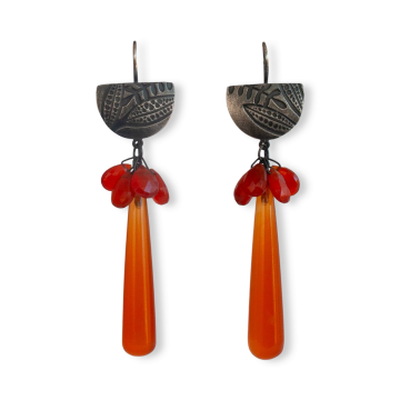Image for Earrings | Carnelian& Bead Drop, Emb SS Half Moon - Carn er 1S (WR)