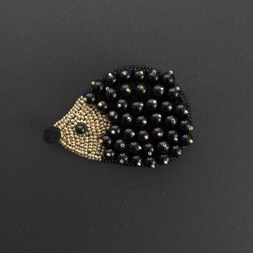Image for Hedgehog Brooch | Swarovski Crystal Pearls, Glass Beads (PC), Pom Pom