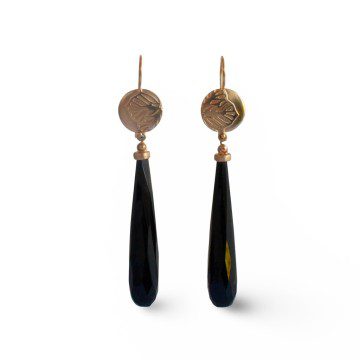 Image for Earrings | Black Onyx, 9ct Gold Discs - Onyx er 2G (WR)