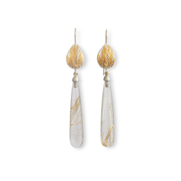 Image for Earrings | Rutilated Quartz, Emb SS, 24ct Gold Keum Boo Tear Drop - RutQ er 1KB (WR)
