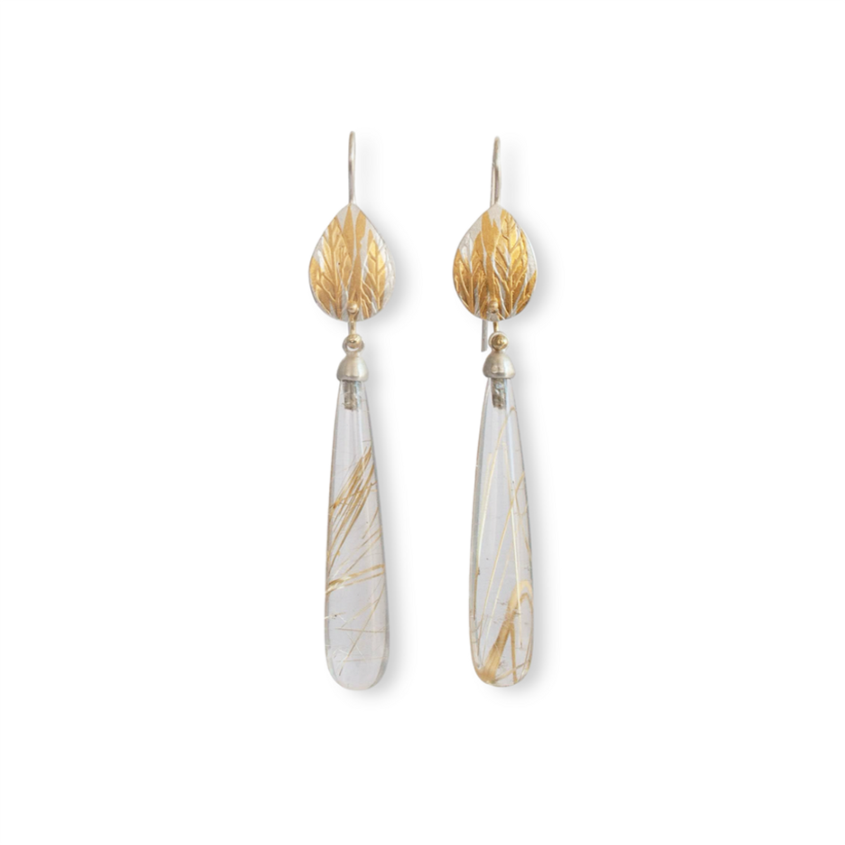 Image of Earrings | Rutilated Quartz, Emb SS, 24ct Gold Keum Boo Tear Drop - RutQ er 1KB (WR)