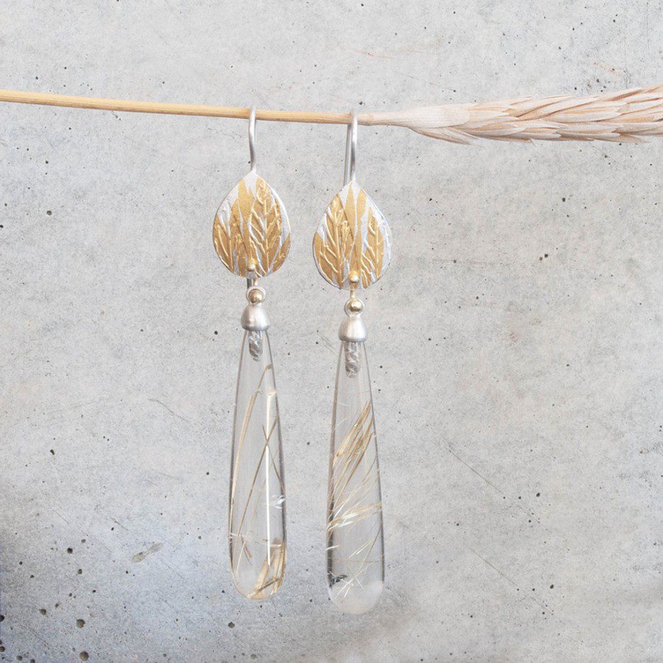 Image of Earrings | Rutilated Quartz, Emb SS, 24ct Gold Keum Boo Tear Drop - RutQ er 1KB (WR)