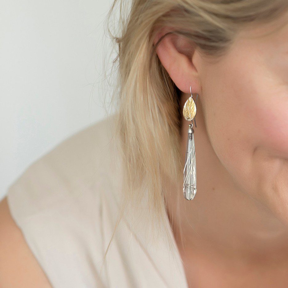 Image of Earrings | Rutilated Quartz, Emb SS, 24ct Gold Keum Boo Tear Drop - RutQ er 1KB (WR)