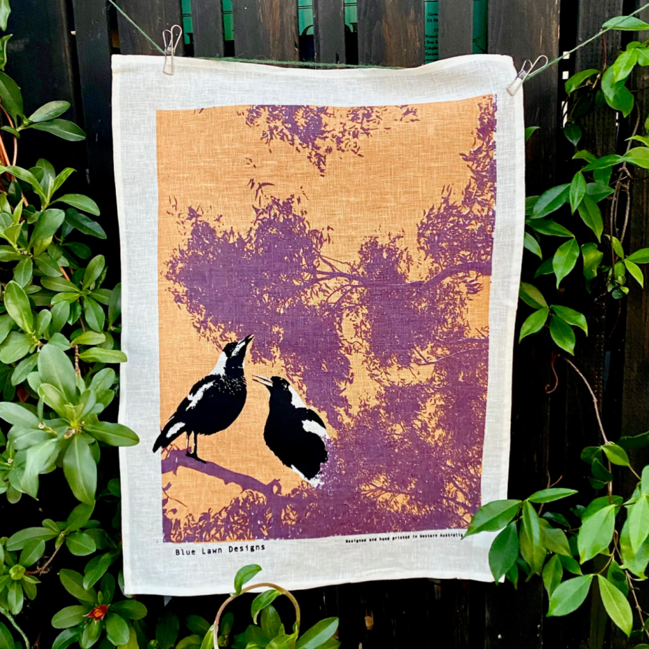 Image of Linen Tea Towel | Magpies at Dusk (BLD)