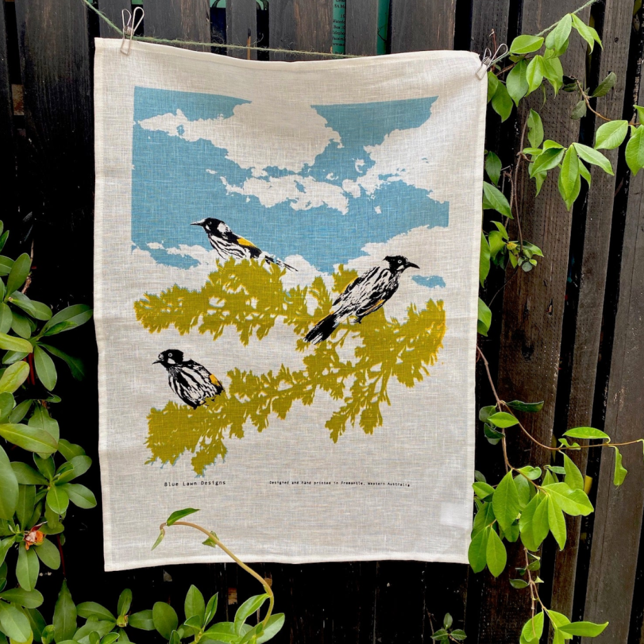Image of Linen Tea Towel | Three Honeyeaters (BLD)