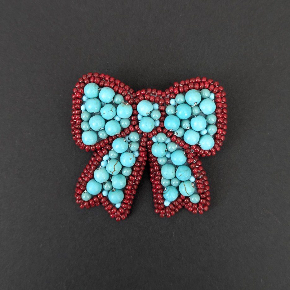 Image of Bow Brooch | Turquoise Beads, Glass Beads (PC)