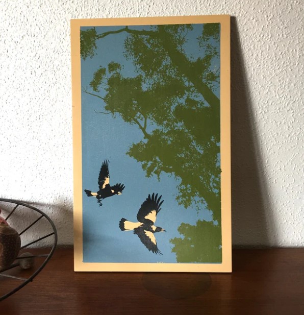 Image of Ply Panel Lrg | Magpies in Flight (BLD)