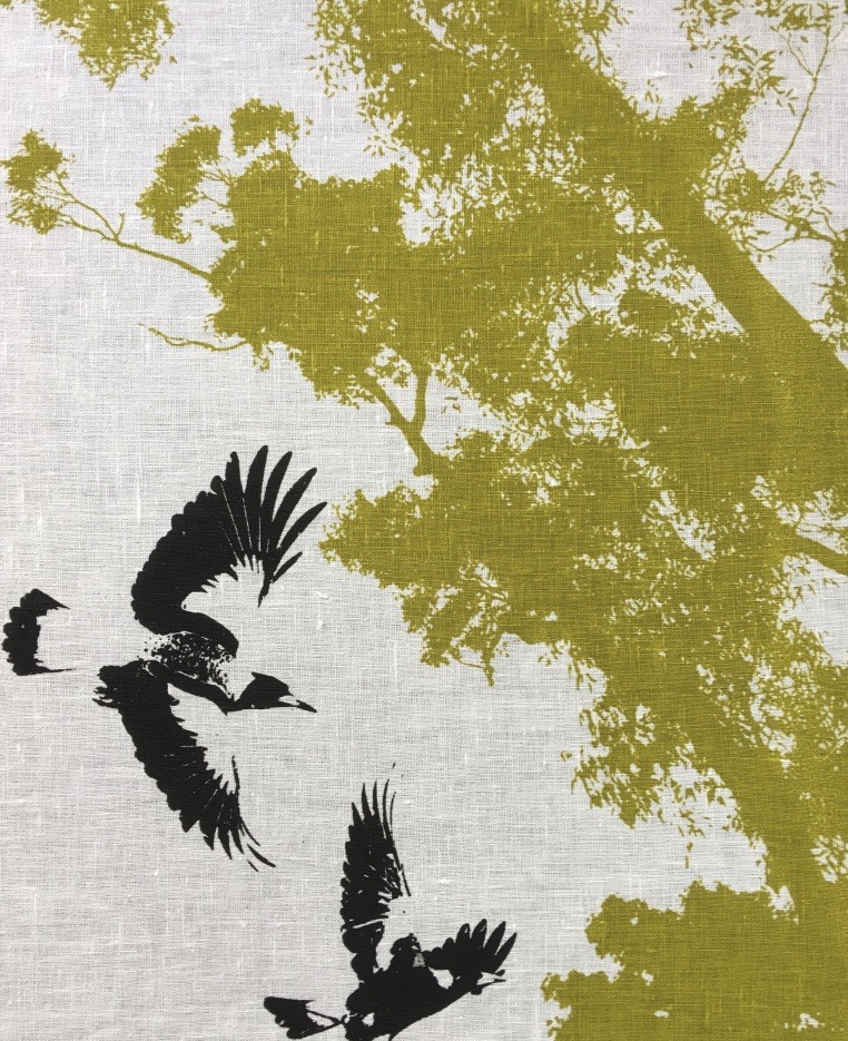 Image of Linen Tea Towel | Magpies In flight (BLD)