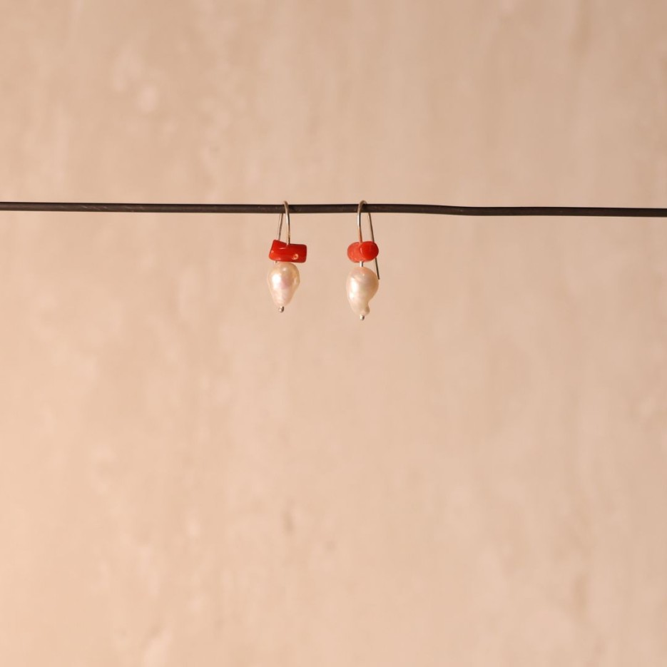 Image of Earrings | Pearl + Natural Coral