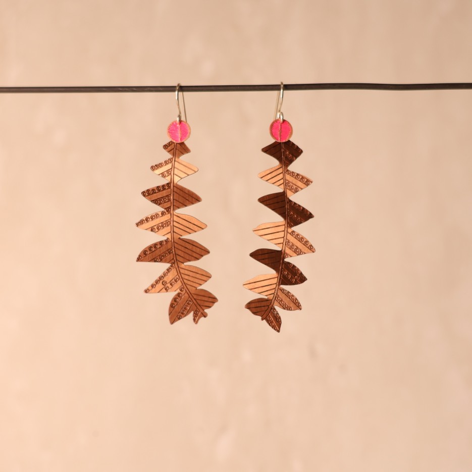 Image of Earrings | Banksia Grandis, Copper + Pink Disc