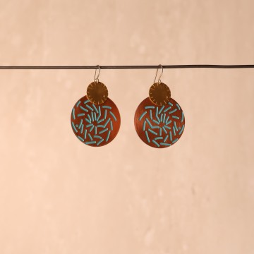 Image for Earrings | Hurricane Copper Disc  w Teal detail, Sml Brass disc