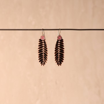 Image for Earrings | Copper Senna & St Steel Disk, pink cross