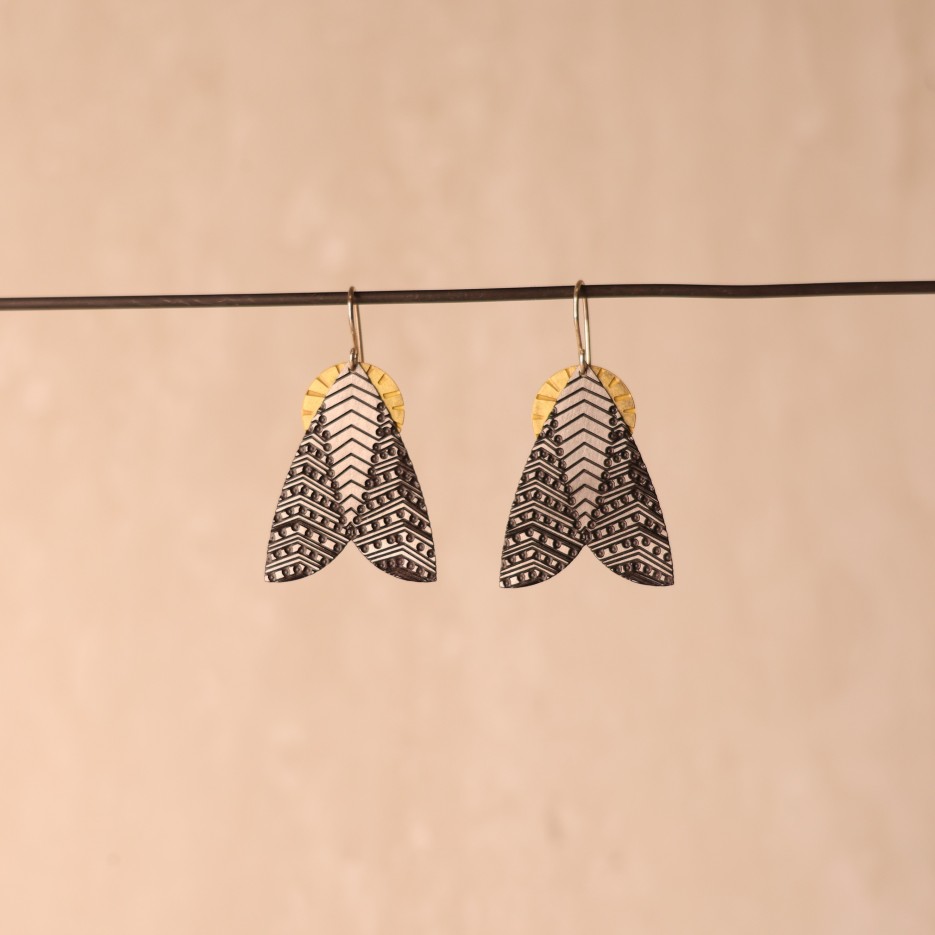 Image of Earrings | Sml St Steel Moth + Brass Disc