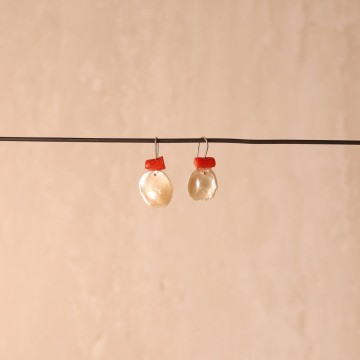 Image for Earrings | Silver, Pearl + Natural Coral