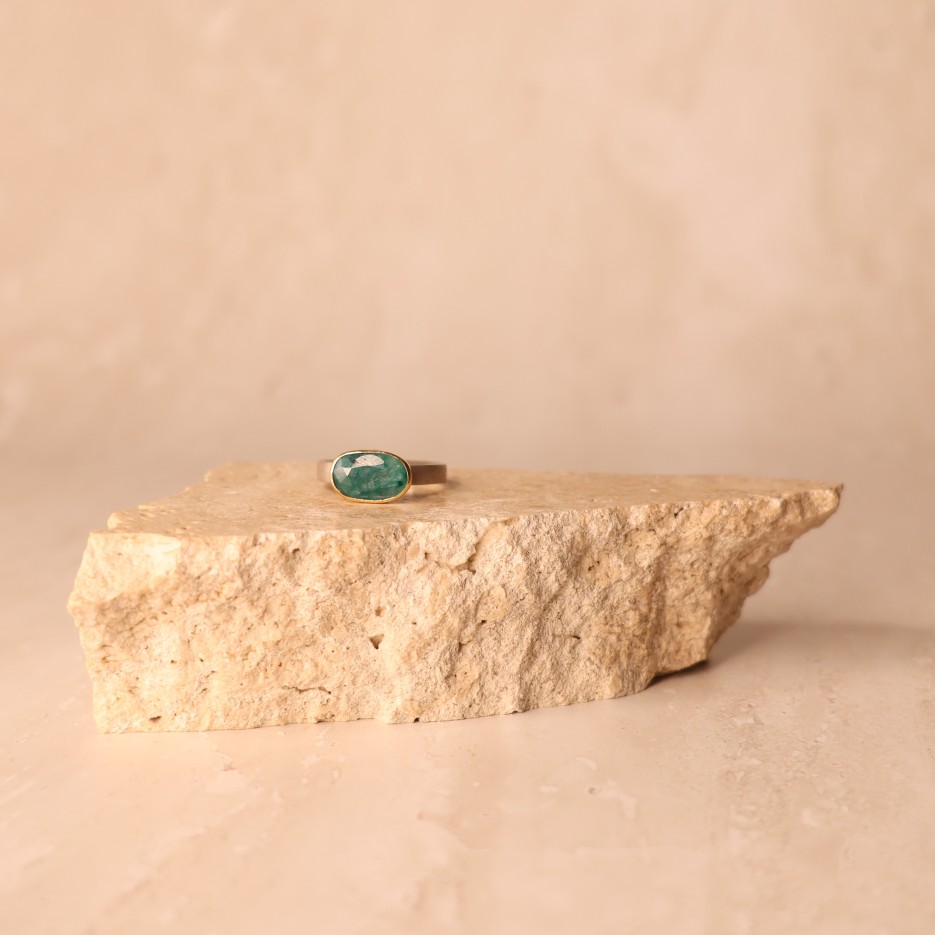 Image of Ring | Sterling Silver, Emerald + 18ct Gold