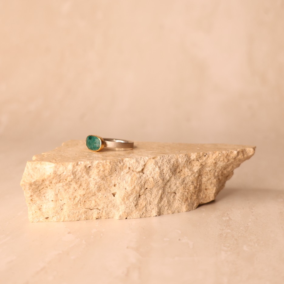 Image of Ring | Sterling Silver, Emerald + 18ct Gold