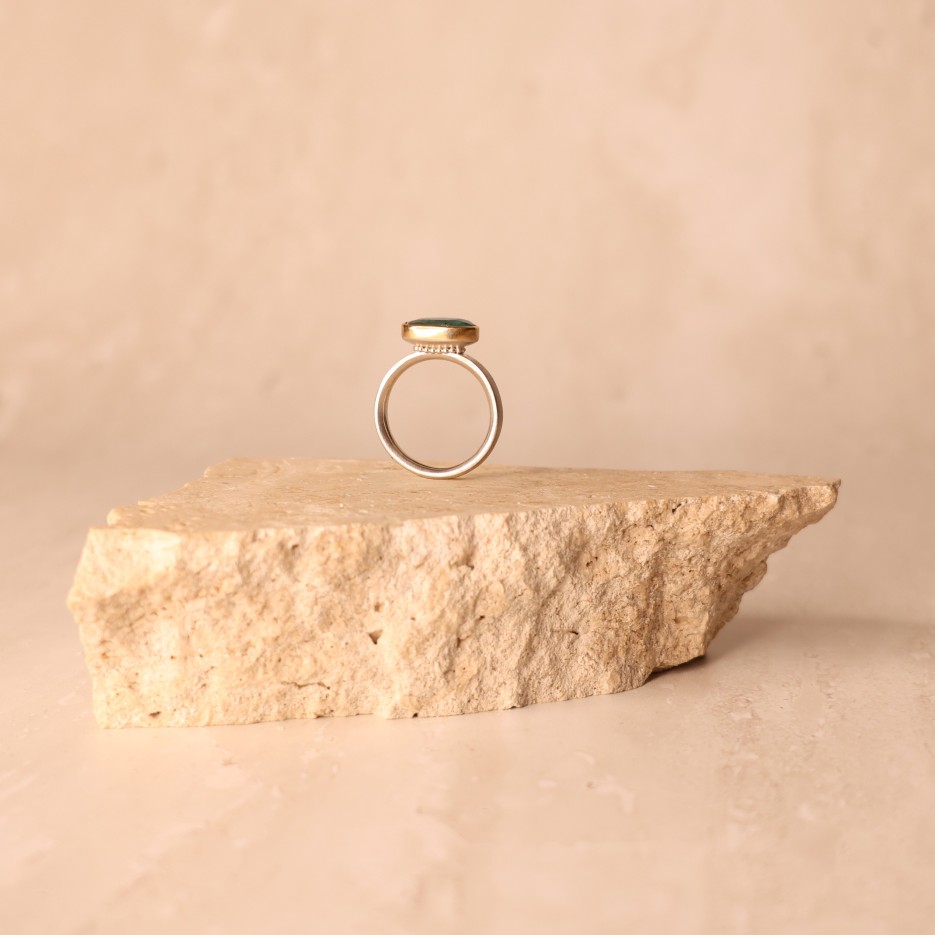 Image of Ring | Sterling Silver, Emerald + 18ct Gold