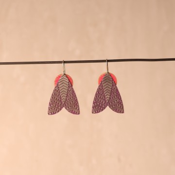 Image for Earrings | St Steel Moth + Copper Pink Disc