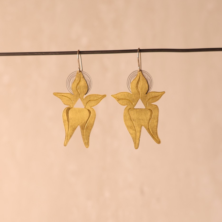 Image of Earrings | Lge Brass Cowslip + Stainless Steel Disc
