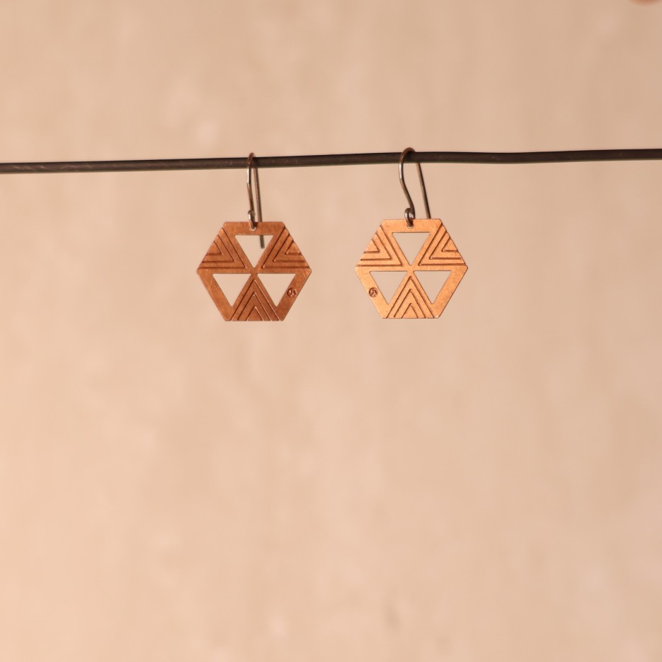Image of Earrings | Copper Hexagon