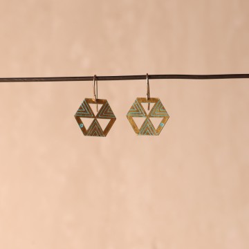 Image for Earrings | Brass Hexagon + Teal colour